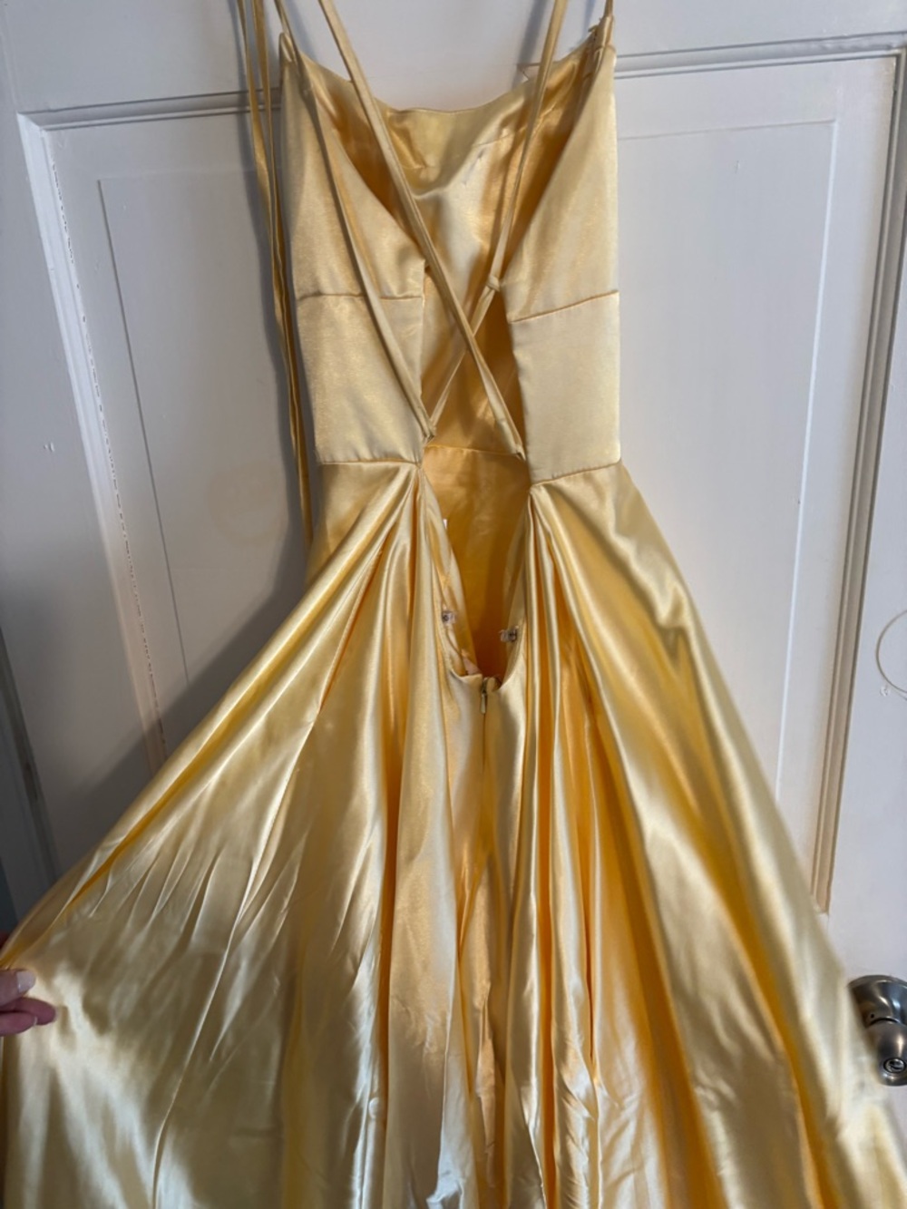 Faviana Yellow Satin Prom Dress - Picture 6 of 8